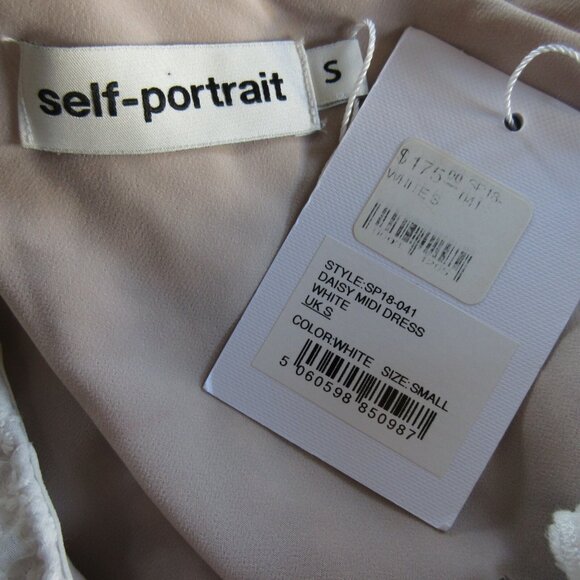 NWT Self Portrait Daisy Midi in White Off Shoulder Asymmetrical Dress UK S US 4 - Picture 7 of 14